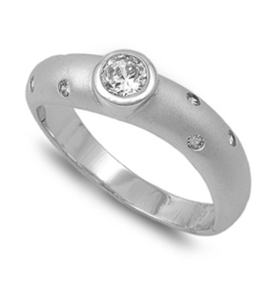 Silver DESIGNER STYLE ETOILE SOLITAIRE SATIN FINISH CZ BAND .925 Sterling Silver