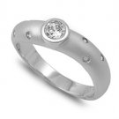 Silver DESIGNER STYLE ETOILE SOLITAIRE SATIN FINISH CZ BAND .925 Sterling Silver