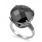 Antique Plus Size Solitaire Brilliant Cut Black CZ Marcasite Ring Sterling Silve