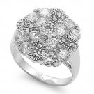 Antique Vintage Brilliant Cut Cubic Zirconia Silver Marcasite Ring Sterling Silv