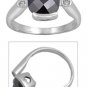 Silver 4CT Cushion Cut Half Bezel Black Cubic Zirconia Ring Solid Sterling BLACK