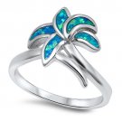 BLUE FIRE OPAL INLAY BYPASS PALM TREE Solid Sterling Silver Ring Size 5-10