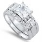 Sterling Silver 1.5CT Princess Cut with Baguettes CZ Wedding Ring Set Bridal