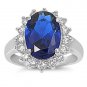 SILVER Princess Di Kate Middleton Inspired Sapphire Halo CZ Engagement Ring Rhod