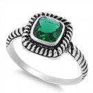 PRINCESS EMERALD CZ HALO CABLE BAND Sterling Silver Ring Sterling Silver Emerald