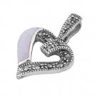 Heart Shape Mother of Pearl CZ Antique Pendant Sterling Silver Antique Style