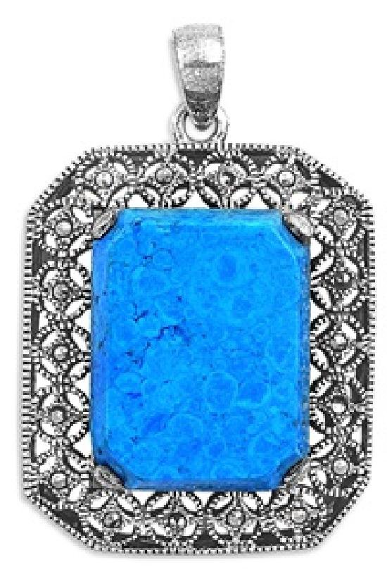 Emerald Cut Turquoise Cubic Zirconia Antique Pendant Sterling Silver Antique
