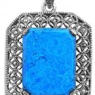 Emerald Cut Turquoise Cubic Zirconia Antique Pendant Sterling Silver Antique