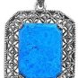 Emerald Cut Turquoise Cubic Zirconia Antique Pendant Sterling Silver Antique