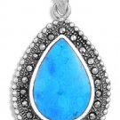 Pear Cut Turquoise Cubic Zirconia Antique Pendant Sterling Silver Antique Style