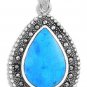 Pear Cut Turquoise Cubic Zirconia Antique Pendant Sterling Silver Antique Style