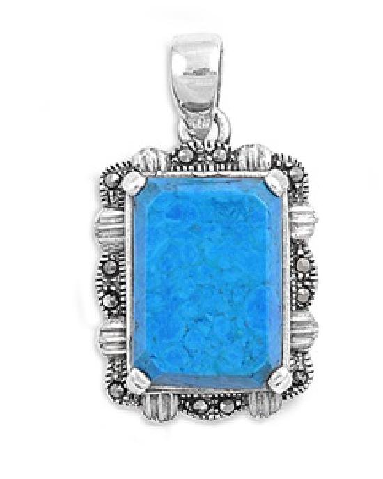 Witch Hazel's Emerald Cut Turquoise CZ Antique Pendant Sterling Silver Antique