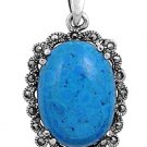 Oval Cut Turquoise CZ Antique Pendant Sterling Silver Antique Style TURQUOISE