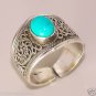 Oval Cut Turquoise CZ Antique Pendant Sterling Silver Antique Style TURQUOISE