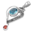 Brilliant Cut Aquamarine CZ Antique Pendant Sterling Silver Antique Style