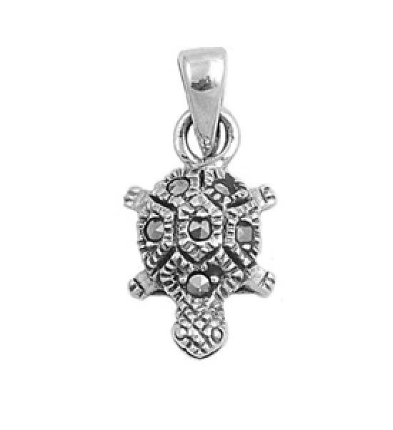 11mm Nautical Turtle Marcasite CZ Antique Pendant Sterling Silver Antique Style