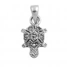 11mm Nautical Turtle Marcasite CZ Antique Pendant Sterling Silver Antique Style