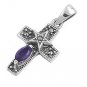 Cross Marquise Cut Amethyst CZ Antique Pendant Sterling Silver Antique Style