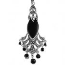 Marquise Cut Black Onyx CZ Antique Pendant Sterling Silver Antique Style BLACK
