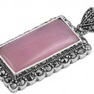 Emerald Cut Lavender Cubic Zirconia Antique Pendant Sterling Silver Antique