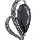 Pear Cut Black Cubic Zirconia in a Heart Antique Pendant Sterling Silver Antique