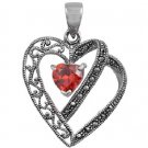 Heart Shape Ruby Cubic Zirconia Antique Pendant Sterling Silver Antique Style