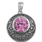 Brilliant Cut Pink Cubic Zirconia Antique Pendant Sterling Silver Antique Style