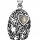 Heart Shape Abalone Cubic Zirconia Antique Pendant Sterling Silver Antique Style