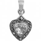Heart Shape Cubic Zirconia Antique Pendant Sterling Silver Antique Style CLEAR
