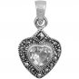 Heart Shape Cubic Zirconia Antique Pendant Sterling Silver Antique Style CLEAR