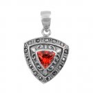 Trillion Cut Ruby Cubic Zirconia Antique Pendant Sterling Silver Antique Style