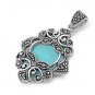 Oval Cut Turquoise Cubic Zirconia Antique Pendant Sterling Silver Antique Style