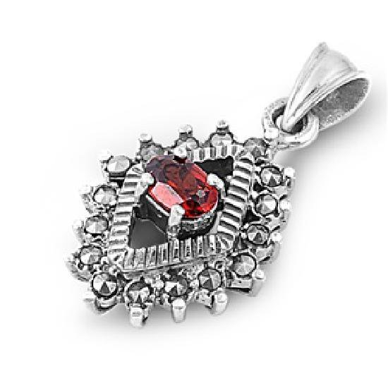 Oval Cut Garnet Cubic Zirconia Antique Pendant Sterling Silver Antique Style GAR