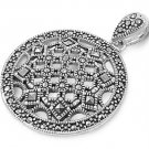 40mm Filigree Circle Marcasite Cubic Zirconia Antique Pendant Sterling Silver An