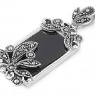 Emerald Cut Black Onyx CZ Antique Pendant Sterling Silver Antique Style BLACK ON