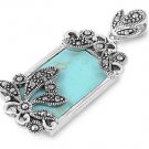 Emerald Cut Turquoise CZ Antique Pendant Sterling Silver Antique Style TURQUOISE