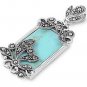 Emerald Cut Turquoise CZ Antique Pendant Sterling Silver Antique Style TURQUOISE