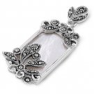 Emerald Cut Mother of Pearl CZ Antique Pendant Sterling Silver Antique Style MOT