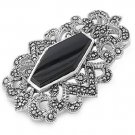 Hexagonal Black Onyx Cubic Zirconia Antique Pendant Sterling Silver Antique Styl