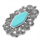 Hexagonal Turquoise Cubic Zirconia Antique Pendant Sterling Silver Antique Style