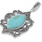 Marquise Cut Turquoise Cubic Zirconia Antique Pendant Sterling Silver Antique St