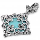 Princess Cut Turquoise CZ Antique Pendant Sterling Silver Antique Style TURQUOIS