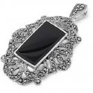 Emerald Cut Black Onyx Cubic Zirconia Antique Pendant Sterling Silver Antique St