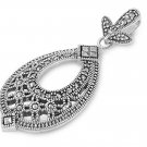 Pear Cut Marcasite Cubic Zirconia Antique Pendant Sterling Silver Antique Style