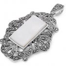Emerald Cut Mother of Pearl Cubic Zirconia Antique Pendant Sterling Silver Antiq