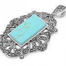 Emerald Cut Turquoise Cubic Zirconia Antique Pendant Sterling Silver Antique Sty
