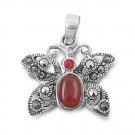 Butterfly Oval Cut Garnet Cubic Zirconia Antique Pendant Sterling Silver Antique