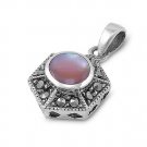 Brilliant Cut Mother of Pearl Cubic Zirconia Antique Pendant Sterling Silver Ant