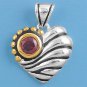 Vintage Two Tone Brilliant Garnet CZ Heart Pendant Sterling Silver Antique Style