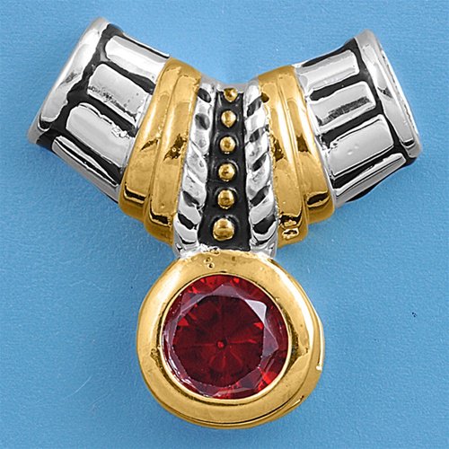 Two Tone Brilliant Garnet CZ Antique Pendant Sterling Silver Antique Style GARNE